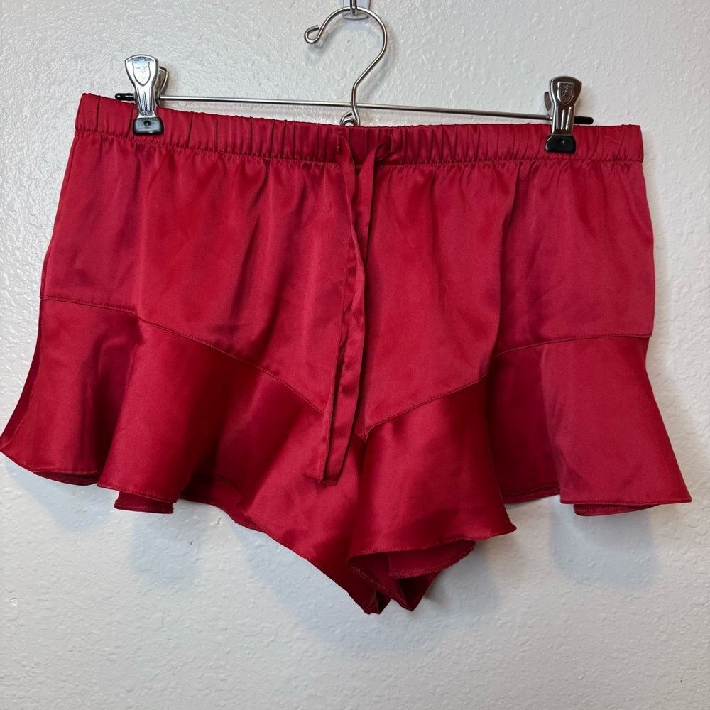 Victoria’s Secret Cherry Red Ruffle Satin Sleep Shorts Size Medium Hot Girl Cute